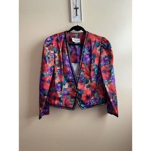 Vintage 80s Nah Nah Collection Pearl Bead Lace Floral Blazer Shoulder Pads Sz 16